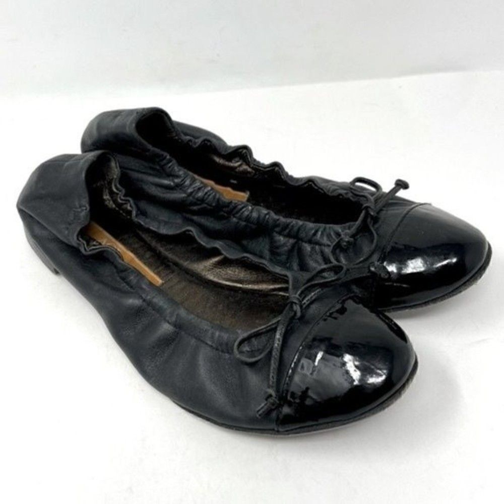 AGL cap toe ballerina flats black leather and patent leather 37 BoxA